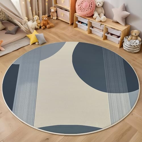 ZISTRCBAO Liniengeometrie Runder Teppich, Moderne Schlichtheit Runde Teppiche, Weich Waschbar rutschfest Wohnzimmer Schlafzimmer Nachttisch Restaurant Korridor Fußmatte Teppiche (100cm, Blau) von ZISTRCBAO
