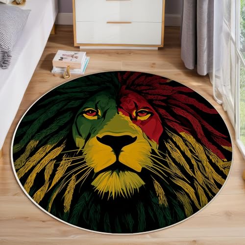 ZISTRCBAO Löwe Tier Rund Teppich, Aquarell Abstrakt Waschbarer Wohnzimmer Sofa Teppich Kurzflor Couchtischmatte, Gelb Rund 60cm Teppiche Für Schlafzimmer Esszimmer Küche Innen von ZISTRCBAO