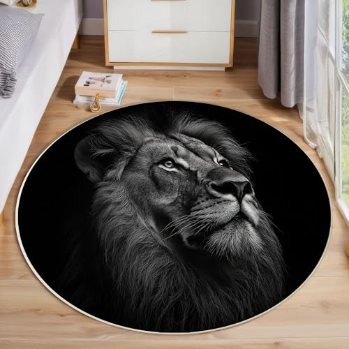 ZISTRCBAO Löwenporträt Runder Teppich, Tierrealismus Runde, Weich Waschbar rutschfest Wohnzimmer Schlafzimmer Nachttisch Restaurant Korridor Fußmatte (60cm, Schwarz) von ZISTRCBAO