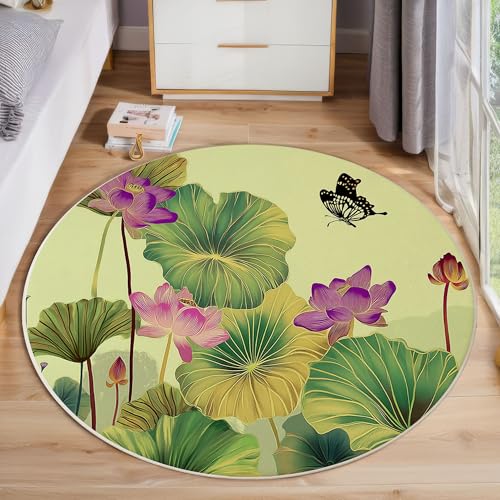 ZISTRCBAO Lotusblatt Runder Teppich, Chinesischer Stil Runde Teppiche, Weich Waschbar rutschfest Wohnzimmer Schlafzimmer Nachttisch Restaurant Korridor Fußmatte Teppiche (60cm, Grün) von ZISTRCBAO