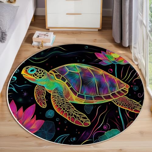 ZISTRCBAO Lotusschildkröte Rund Teppich, Fantasietiere Waschbarer Wohnzimmer Sofa Teppich Kurzflor Couchtischmatte, Mehrfarbig Rund 180cm Teppiche Für Schlafzimmer Esszimmer Küche Innen ZISTRCBAO Lotusschildkröte Rund Teppich, Fantasietiere Waschbarer Wohnzimmer Sofa Teppich Kurzflor Couchtischmatte, Mehrfarbig Rund 180cm Teppiche Für Schlafzimmer Esszimmer Küche Innen von ZISTRCBAO