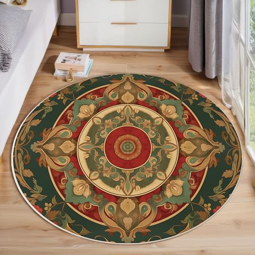 ZISTRCBAO Mandala Blumen Kurzflor Teppich Rund, Vintage Boho Wohnzimmerteppich, Grün Runder Teppich 180cm Round Eingangsbereich Waschbar Weich for Wohnzimmer Schlafzimmer Studie Heimbüro ZISTRCBAO Mandala Blumen Kurzflor Teppich Rund, Vintage Boho Wohnzimmerteppich, Grün Runder Teppich 180cm Round Eingangsbereich Waschbar Weich for Wohnzimmer Schlafzimmer Studie Heimbüro von ZISTRCBAO