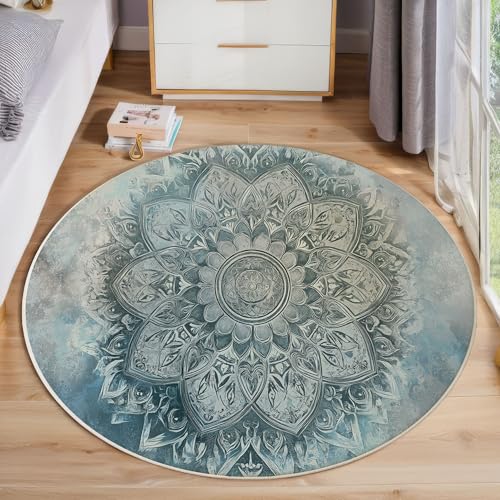 ZISTRCBAO Mandala Blumen Rund Teppich Kurzflor, Jahrgang Ultradünner Waschbarer Runder Teppich Für Den Innen Und Außenbereich Schlafzimmer Wohnzimmer Terrasse Garten 60cm, Hellblau ZISTRCBAO Mandala Blumen Rund Teppich Kurzflor, Jahrgang Ultradünner Waschbarer Runder Teppich Für Den Innen Und Außenbereich Schlafzimmer Wohnzimmer Terrasse Garten 60cm, Hellblau von ZISTRCBAO