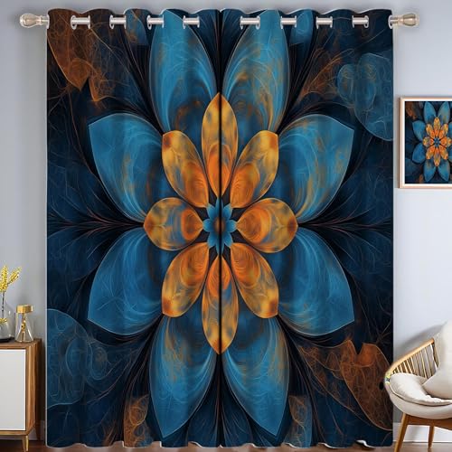 ZISTRCBAO Mandala-Blumen Verdunkelungsvorhänge, Retro-Kunst Thermisch Isoliert Fensterbehandlung Vorhänge Für Wohnzimmer Dekoration, Dunkelblau 2 Paneele H213xB137cm von ZISTRCBAO