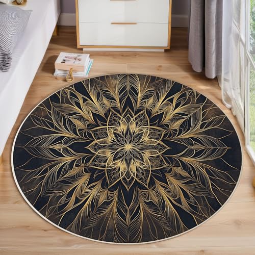 ZISTRCBAO Mandala Blumen rutschfest Runder Teppich 180cm, Vintage Boho Runder Teppich Wohnzimmer, Gold Dekoration Teppiche Weich Waschbar Für Zuhause Bodenmatte Schlafzimmer Dekorativer Teppiche ZISTRCBAO Mandala Blumen rutschfest Runder Teppich 180cm, Vintage Boho Runder Teppich Wohnzimmer, Gold Dekoration Teppiche Weich Waschbar Für Zuhause Bodenmatte Schlafzimmer Dekorativer Teppiche von ZISTRCBAO