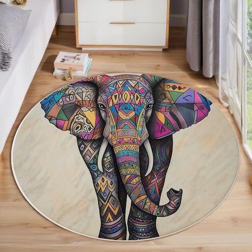 ZISTRCBAO Mandala-Elefant Kurzflor Teppich Rund, Vintage Boho Tier Wohnzimmerteppich, Braun Runder Teppich 60cm Round Eingangsbereich Waschbar Weich for Wohnzimmer Schlafzimmer Studie Heimbüro ZISTRCBAO Mandala-Elefant Kurzflor Teppich Rund, Vintage Boho Tier Wohnzimmerteppich, Braun Runder Teppich 60cm Round Eingangsbereich Waschbar Weich for Wohnzimmer Schlafzimmer Studie Heimbüro von ZISTRCBAO