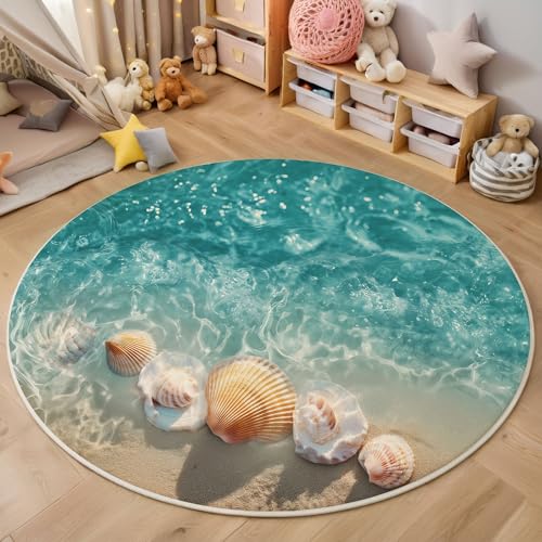 ZISTRCBAO Muschelstrand Rund Teppich, Tropischer Ozean Waschbarer Wohnzimmer Sofa Teppich Kurzflor Couchtischmatte, Blau Rund 180cm Teppiche Für Schlafzimmer Esszimmer Küche Innen ZISTRCBAO Muschelstrand Rund Teppich, Tropischer Ozean Waschbarer Wohnzimmer Sofa Teppich Kurzflor Couchtischmatte, Blau Rund 180cm Teppiche Für Schlafzimmer Esszimmer Küche Innen von ZISTRCBAO