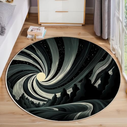 ZISTRCBAO Nachthimmel-Wirbelstreifen Rund Bereich Teppich 160cm, Fantasy-Kunst Weich Teppich Rund, Waschbar rutschfest Wohnzimmer Teppiche Für Schlafzimmer Terrasse Garten Küchen, Schwarz von ZISTRCBAO