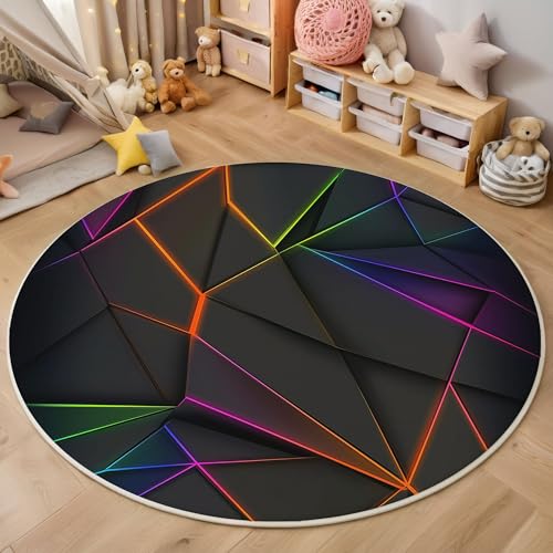 ZISTRCBAO Neon Streifen Geometrisch Rund Teppich, Modern Einfach Waschbarer Wohnzimmer Sofa Teppich Kurzflor Couchtischmatte, Mehrfarbig Rund 100cm Teppiche Für Schlafzimmer Esszimmer Küche Innen ZISTRCBAO Neon Streifen Geometrisch Rund Teppich, Modern Einfach Waschbarer Wohnzimmer Sofa Teppich Kurzflor Couchtischmatte, Mehrfarbig Rund 100cm Teppiche Für Schlafzimmer Esszimmer Küche Innen von ZISTRCBAO