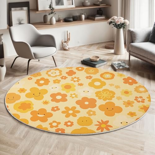 ZISTRCBAO Niedliche Blumen rutschfest Runder Teppich 160cm, Vintage-Stil Runder Teppich Wohnzimmer, Orange Dekoration Teppiche Weich Waschbar Für Zuhause Bodenmatte Schlafzimmer Dekorativer Teppiche ZISTRCBAO Niedliche Blumen rutschfest Runder Teppich 160cm, Vintage-Stil Runder Teppich Wohnzimmer, Orange Dekoration Teppiche Weich Waschbar Für Zuhause Bodenmatte Schlafzimmer Dekorativer Teppiche von ZISTRCBAO