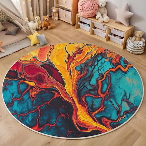 ZISTRCBAO Orangeblauer Marmor rutschfest Runder Teppich 180cm, Fluid Art Runder Teppich Wohnzimmer, Orange Dekoration Teppiche Weich Waschbar Für Zuhause Bodenmatte Schlafzimmer Dekorativer Teppiche ZISTRCBAO Orangeblauer Marmor rutschfest Runder Teppich 180cm, Fluid Art Runder Teppich Wohnzimmer, Orange Dekoration Teppiche Weich Waschbar Für Zuhause Bodenmatte Schlafzimmer Dekorativer Teppiche von ZISTRCBAO