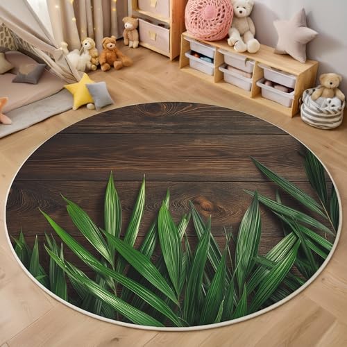 ZISTRCBAO Palmblätter Aus Holz Hintergrund Teppich Für Wohnzimmer Rund, Modern Schlicht Waschbarer Runder Teppich, Grün Ultradünner Niederflor-Teppiche Für Wohnzimmer Couchtisch Küche, 80cm ZISTRCBAO Palmblätter Aus Holz Hintergrund Teppich Für Wohnzimmer Rund, Modern Schlicht Waschbarer Runder Teppich, Grün Ultradünner Niederflor-Teppiche Für Wohnzimmer Couchtisch Küche, 80cm von ZISTRCBAO