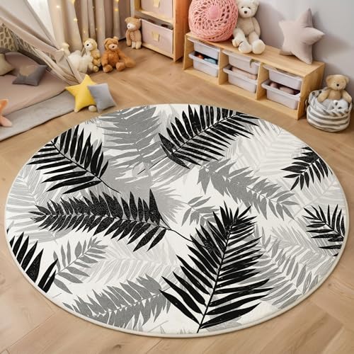 ZISTRCBAO Palmblätter rutschfest Runder Teppich 160cm, Tropische Pflanzen Runder Teppich Wohnzimmer, Grau Dekoration Teppiche Weich Waschbar Für Zuhause Bodenmatte Schlafzimmer Dekorativer Teppiche ZISTRCBAO Palmblätter rutschfest Runder Teppich 160cm, Tropische Pflanzen Runder Teppich Wohnzimmer, Grau Dekoration Teppiche Weich Waschbar Für Zuhause Bodenmatte Schlafzimmer Dekorativer Teppiche von ZISTRCBAO