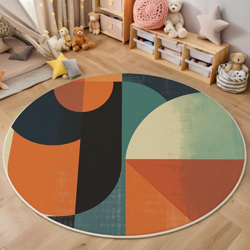 ZISTRCBAO Patchwork-Geometrie Runder Teppich, Minimalismus Runde Teppiche, Weich Waschbar rutschfest Wohnzimmer Schlafzimmer Nachttisch Restaurant Korridor Fußmatte Teppiche (180cm, Orange) von ZISTRCBAO