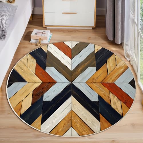 ZISTRCBAO Pfeil Holzmaserung Kurzflor Teppich Rund, Pastoraler Retro-Stil Wohnzimmerteppich, Braun Runder Teppich 60cm Round Eingangsbereich Waschbar Weich for Wohnzimmer Schlafzimmer Studie Heimbüro von ZISTRCBAO