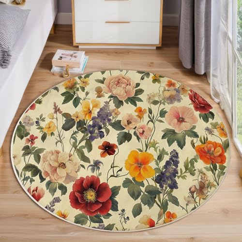 ZISTRCBAO Pfingstrose Blumen Kurzflor Teppich Rund, Vintage-Pflanzen Wohnzimmerteppich, Mehrfarbig Runder Teppich 60cm Round Eingangsbereich Waschbar Weich for Wohnzimmer Schlafzimmer Studie Heimbüro ZISTRCBAO Pfingstrose Blumen Kurzflor Teppich Rund, Vintage-Pflanzen Wohnzimmerteppich, Mehrfarbig Runder Teppich 60cm Round Eingangsbereich Waschbar Weich for Wohnzimmer Schlafzimmer Studie Heimbüro von ZISTRCBAO
