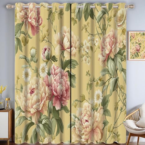 ZISTRCBAO Pfingstrose Gänseblümchen Schlafzimmervorhänge, Vintage Blumen Vorhänge Mit ösen Verdunkelung Wärmeschutzvorhang Thermovorhang Für Wohnzimmer Schlafzimmer, Gelb, 2er Set H182xB91cm ZISTRCBAO Pfingstrose Gänseblümchen Schlafzimmervorhänge, Vintage Blumen Vorhänge Mit ösen Verdunkelung Wärmeschutzvorhang Thermovorhang Für Wohnzimmer Schlafzimmer, Gelb, 2er Set H182xB91cm von ZISTRCBAO