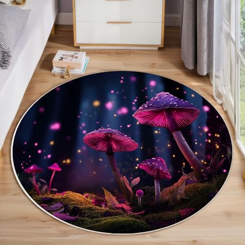 ZISTRCBAO Pilzwald Runder Teppich, Fantasy-Kunst Runde Teppiche, Weich Waschbar rutschfest Wohnzimmer Schlafzimmer Nachttisch Restaurant Korridor Fußmatte Teppiche (160cm, Lila) von ZISTRCBAO