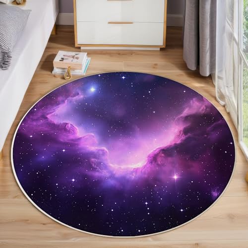ZISTRCBAO Planetarischer Nebel Kurzflor Teppich Rund, Traumraum Wohnzimmerteppich, Lila Runder Teppich 60cm Round Eingangsbereich Waschbar Weich for Wohnzimmer Schlafzimmer Studie Heimbüro von ZISTRCBAO