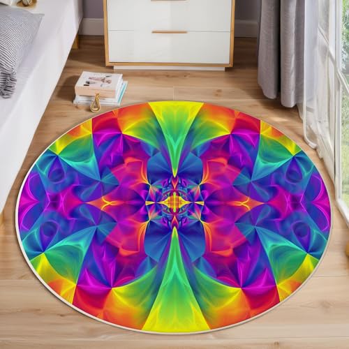 ZISTRCBAO Psychedelischer Regenbogen Runder Teppich, Moderne Kunst Runde, Weich Waschbar rutschfest Wohnzimmer Schlafzimmer Nachttisch Restaurant Korridor Fußmatte (120cm, Mehrfarbig) von ZISTRCBAO