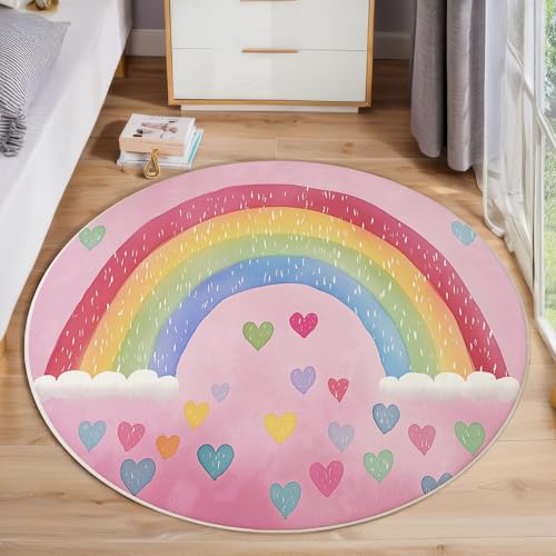 ZISTRCBAO Regenbogenherz Rund Teppich, Niedliches Aquarell Waschbarer Wohnzimmer Sofa Teppich Kurzflor Couchtischmatte, Rosa Rund 60cm Teppiche Für Schlafzimmer Esszimmer Küche Innen ZISTRCBAO Regenbogenherz Rund Teppich, Niedliches Aquarell Waschbarer Wohnzimmer Sofa Teppich Kurzflor Couchtischmatte, Rosa Rund 60cm Teppiche Für Schlafzimmer Esszimmer Küche Innen von ZISTRCBAO