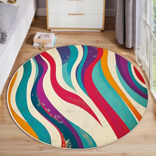 ZISTRCBAO Regenbogenwellenstreifen Rund Teppich, Retro Simple Waschbarer Wohnzimmer Sofa Teppich Kurzflor Couchtischmatte, Mehrfarbig Rund 120cm Teppiche Für Schlafzimmer Esszimmer Küche Innen ZISTRCBAO Regenbogenwellenstreifen Rund Teppich, Retro Simple Waschbarer Wohnzimmer Sofa Teppich Kurzflor Couchtischmatte, Mehrfarbig Rund 120cm Teppiche Für Schlafzimmer Esszimmer Küche Innen von ZISTRCBAO