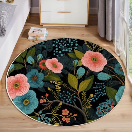 ZISTRCBAO Rosa Blaue Rose rutschfest Runder Teppich 60cm, Vintage Blumen Runder Teppich Wohnzimmer, Mehrfarbig Dekoration Weich Waschbar Für Zuhause Bodenmatte Schlafzimmer Dekorativer ZISTRCBAO Rosa Blaue Rose rutschfest Runder Teppich 60cm, Vintage Blumen Runder Teppich Wohnzimmer, Mehrfarbig Dekoration Weich Waschbar Für Zuhause Bodenmatte Schlafzimmer Dekorativer von ZISTRCBAO