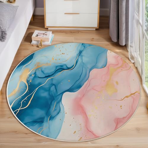 ZISTRCBAO Rosa-Blauer Marmor Runder Teppich, Moderner Luxus Runde Teppiche, Weich Waschbar rutschfest Wohnzimmer Schlafzimmer Nachttisch Restaurant Korridor Fußmatte Teppiche (80cm, Blau) von ZISTRCBAO