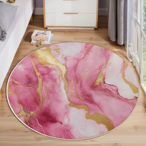 ZISTRCBAO Rosagold-Marmor Runder Teppich, Moderner Luxus Runde Teppiche, Weich Waschbar rutschfest Wohnzimmer Schlafzimmer Nachttisch Restaurant Korridor Fußmatte Teppiche (60cm, Rosa) von ZISTRCBAO