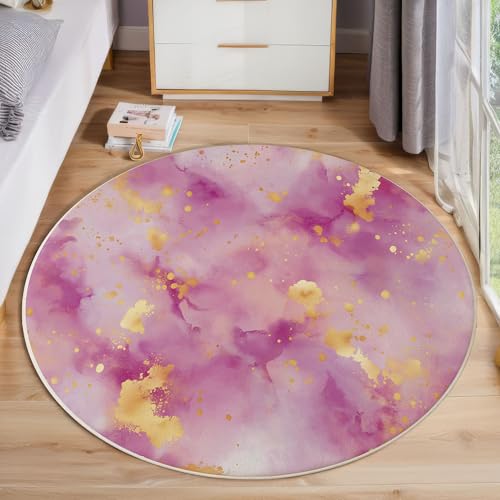 ZISTRCBAO Rosagold-Marmor Runder Teppich, Moderner Luxus Runde Teppiche, Weich Waschbar rutschfest Wohnzimmer Schlafzimmer Nachttisch Restaurant Korridor Fußmatte Teppiche (60cm, Rosa) von ZISTRCBAO