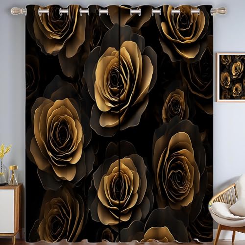 ZISTRCBAO Rose Verdunkelungsvorhänge, Leichter Luxus Thermisch Isoliert Fensterbehandlung Vorhänge Für Wohnzimmer Dekoration, Gold 2 Paneele H182xB91cm von ZISTRCBAO