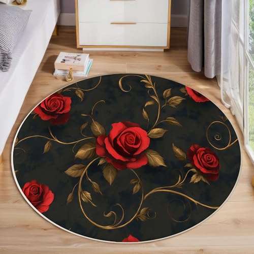 ZISTRCBAO Rosenrebe Kurzflor Teppich Rund, Gotisch Wohnzimmerteppich, Rot Runder Teppich 80cm Round Eingangsbereich Waschbar Weich for Wohnzimmer Schlafzimmer Studie Heimbüro ZISTRCBAO Rosenrebe Kurzflor Teppich Rund, Gotisch Wohnzimmerteppich, Rot Runder Teppich 80cm Round Eingangsbereich Waschbar Weich for Wohnzimmer Schlafzimmer Studie Heimbüro von ZISTRCBAO