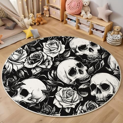 ZISTRCBAO Rosenschädel Kurzflor Teppich Rund, Gotisch Teppich Runder 80cm, Schwarz Kreis Eingangsteppich Maschine Waschbarer Teppiche Für Wohnzimmer Schlafzimmer Küchenakzent ZISTRCBAO Rosenschädel Kurzflor Teppich Rund, Gotisch Teppich Runder 80cm, Schwarz Kreis Eingangsteppich Maschine Waschbarer Teppiche Für Wohnzimmer Schlafzimmer Küchenakzent von ZISTRCBAO
