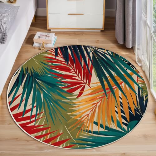 ZISTRCBAO Rot-Grüne Palmblätter Teppich Rund 80cm, Tropische Pflanzen Kurzflor Teppich Rund, Anti-Rutsch Unterseite Weich Kreisteppich Für Wohnzimmer, Schlafzimmer, Büro, Mehrfarbig ZISTRCBAO Rot-Grüne Palmblätter Teppich Rund 80cm, Tropische Pflanzen Kurzflor Teppich Rund, Anti-Rutsch Unterseite Weich Kreisteppich Für Wohnzimmer, Schlafzimmer, Büro, Mehrfarbig von ZISTRCBAO