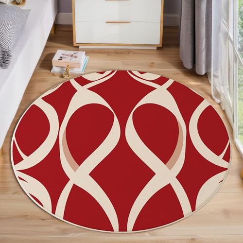 ZISTRCBAO Rot-Weißes Wellenmuster Runder Teppich, Moderne Schlichtheit Runde Teppiche, Weich Waschbar rutschfest Wohnzimmer Schlafzimmer Nachttisch Restaurant Korridor Fußmatte Teppiche (120cm, Rot) ZISTRCBAO Rot-Weißes Wellenmuster Runder Teppich, Moderne Schlichtheit Runde Teppiche, Weich Waschbar rutschfest Wohnzimmer Schlafzimmer Nachttisch Restaurant Korridor Fußmatte Teppiche (120cm, Rot) von ZISTRCBAO