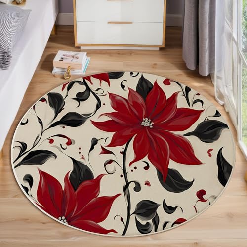 ZISTRCBAO Rote Blumen Kurzflor Teppich Rund, Vintage-Eleganz Wohnzimmerteppich, Rot Runder Teppich 180cm Round Eingangsbereich Waschbar Weich for Wohnzimmer Schlafzimmer Studie Heimbüro ZISTRCBAO Rote Blumen Kurzflor Teppich Rund, Vintage-Eleganz Wohnzimmerteppich, Rot Runder Teppich 180cm Round Eingangsbereich Waschbar Weich for Wohnzimmer Schlafzimmer Studie Heimbüro von ZISTRCBAO
