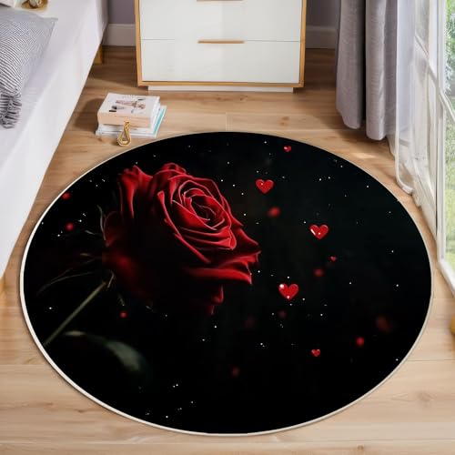 ZISTRCBAO Rote Rose Kurzflor Teppich Rund, Moderne Romantik Wohnzimmerteppich, Rot Runder Teppich 80cm Round Eingangsbereich Waschbar Weich for Wohnzimmer Schlafzimmer Studie Heimbüro ZISTRCBAO Rote Rose Kurzflor Teppich Rund, Moderne Romantik Wohnzimmerteppich, Rot Runder Teppich 80cm Round Eingangsbereich Waschbar Weich for Wohnzimmer Schlafzimmer Studie Heimbüro von ZISTRCBAO