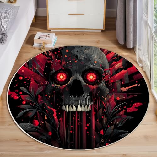 ZISTRCBAO Roter Augenschädel Kurzflor Teppich Rund, Retro-Gothic Wohnzimmerteppich, Schwarz Runder Teppich 180cm Round Eingangsbereich Waschbar Weich for Wohnzimmer Schlafzimmer Studie Heimbüro ZISTRCBAO Roter Augenschädel Kurzflor Teppich Rund, Retro-Gothic Wohnzimmerteppich, Schwarz Runder Teppich 180cm Round Eingangsbereich Waschbar Weich for Wohnzimmer Schlafzimmer Studie Heimbüro von ZISTRCBAO