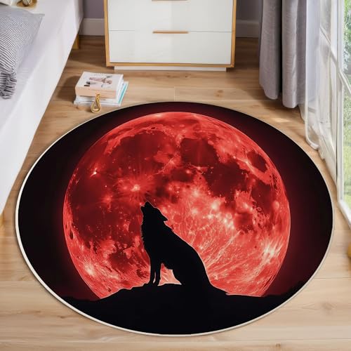 ZISTRCBAO Roter Mondwolf Kurzflor Teppich Rund, Fantasy-Kunst Wohnzimmerteppich, Rot Runder Teppich 100cm Round Eingangsbereich Waschbar Weich for Wohnzimmer Schlafzimmer Studie Heimbüro ZISTRCBAO Roter Mondwolf Kurzflor Teppich Rund, Fantasy-Kunst Wohnzimmerteppich, Rot Runder Teppich 100cm Round Eingangsbereich Waschbar Weich for Wohnzimmer Schlafzimmer Studie Heimbüro von ZISTRCBAO
