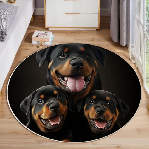 ZISTRCBAO Rottweiler Runder Teppich, Tierportrait Runde, Weich Waschbar rutschfest Wohnzimmer Schlafzimmer Nachttisch Restaurant Korridor Fußmatte (100cm, Schwarz) von ZISTRCBAO