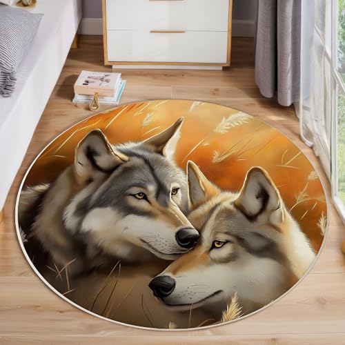 ZISTRCBAO Runder Teppich 120cm, Graswolf Teppich Rund, Aquarell Tiere rutschfest Teppiche Weich Wohnzimmer Für Küche Schlafzimmer Studie Heimbüro, Orange von ZISTRCBAO