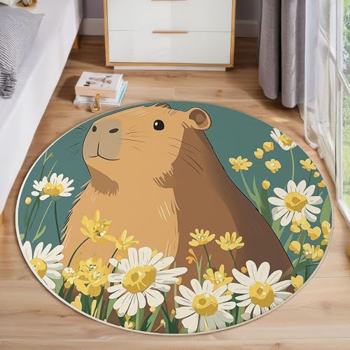 ZISTRCBAO Runder Teppich 160cm, Blumen-Capybara Teppich Rund, Niedliches Cartoon-Tier rutschfest Teppiche Weich Wohnzimmer Für Küche Schlafzimmer Studie Heimbüro, Braun ZISTRCBAO Runder Teppich 160cm, Blumen-Capybara Teppich Rund, Niedliches Cartoon-Tier rutschfest Teppiche Weich Wohnzimmer Für Küche Schlafzimmer Studie Heimbüro, Braun von ZISTRCBAO