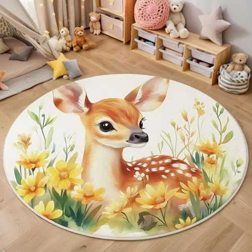 ZISTRCBAO Runder Teppich 160cm, Blumenelch Teppich Rund, Aquarell Tier rutschfest Teppiche Weich Wohnzimmer Für Küche Schlafzimmer Studie Heimbüro, Braun ZISTRCBAO Runder Teppich 160cm, Blumenelch Teppich Rund, Aquarell Tier rutschfest Teppiche Weich Wohnzimmer Für Küche Schlafzimmer Studie Heimbüro, Braun von ZISTRCBAO