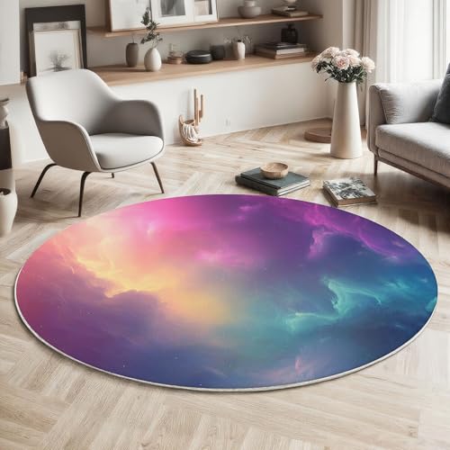 ZISTRCBAO Runder Teppich 60cm, Lila Nebel Teppich Rund, Traumuniversum rutschfest Teppiche Weich Wohnzimmer Für Küche Schlafzimmer Studie Heimbüro, Lila von ZISTRCBAO