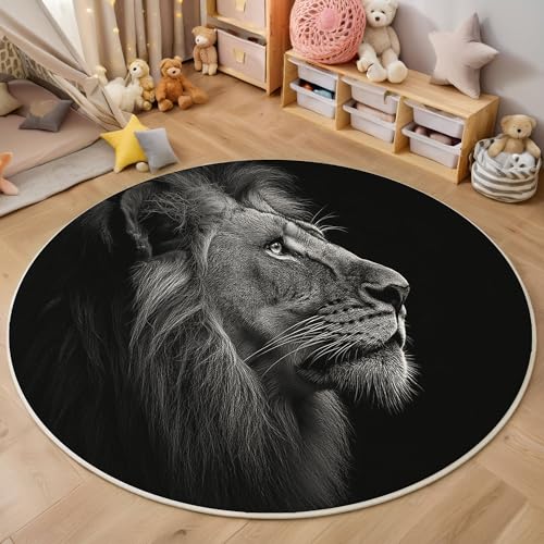 ZISTRCBAO Runder Teppich 60cm, Löwenporträt Teppich Rund, Tierrealismus rutschfest Teppiche Weich Wohnzimmer Für Küche Schlafzimmer Studie Heimbüro, Schwarz ZISTRCBAO Runder Teppich 60cm, Löwenporträt Teppich Rund, Tierrealismus rutschfest Teppiche Weich Wohnzimmer Für Küche Schlafzimmer Studie Heimbüro, Schwarz von ZISTRCBAO