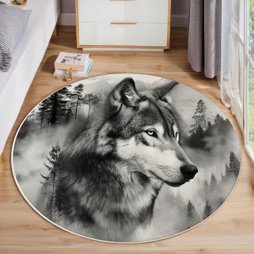 ZISTRCBAO Runder Teppich 80cm, Timberwolf Teppich Rund, Aquarell Tier rutschfest Teppiche Weich Wohnzimmer Für Küche Schlafzimmer Studie Heimbüro, Grau ZISTRCBAO Runder Teppich 80cm, Timberwolf Teppich Rund, Aquarell Tier rutschfest Teppiche Weich Wohnzimmer Für Küche Schlafzimmer Studie Heimbüro, Grau von ZISTRCBAO