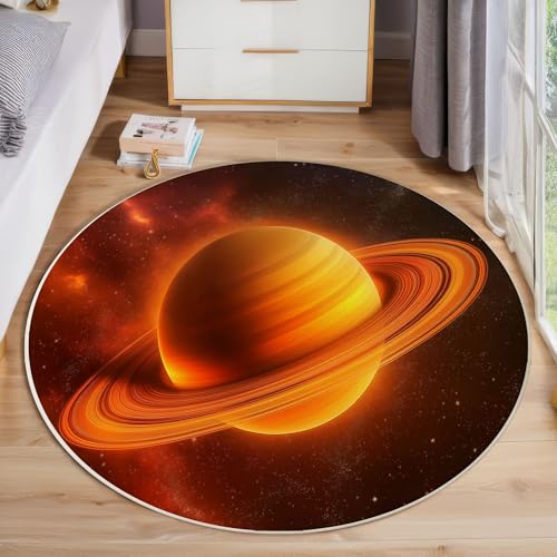 ZISTRCBAO Saturn Runder Teppich, Traumhafter Weltraum Runde Teppiche, Weich Waschbar rutschfest Wohnzimmer Schlafzimmer Nachttisch Restaurant Korridor Fußmatte Teppiche (160cm, Orange) von ZISTRCBAO