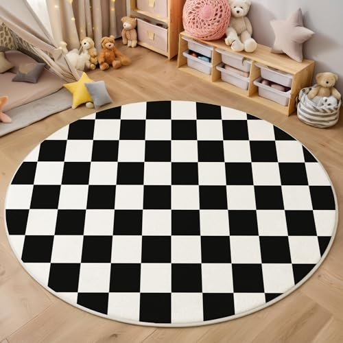 ZISTRCBAO Schachbrett Runder Teppich, Minimalismus Runde Teppiche, Weich Waschbar rutschfest Wohnzimmer Schlafzimmer Nachttisch Restaurant Korridor Fußmatte Teppiche (160cm, Schwarz Weiß) von ZISTRCBAO