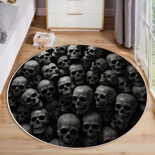 ZISTRCBAO Schädel Kurzflor Teppich Rund, Retro-Gothic Wohnzimmerteppich, Schwarz Runder Teppich 80cm Round Eingangsbereich Waschbar Weich for Wohnzimmer Schlafzimmer Studie Heimbüro ZISTRCBAO Schädel Kurzflor Teppich Rund, Retro-Gothic Wohnzimmerteppich, Schwarz Runder Teppich 80cm Round Eingangsbereich Waschbar Weich for Wohnzimmer Schlafzimmer Studie Heimbüro von ZISTRCBAO
