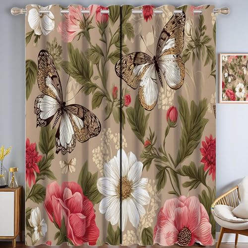 ZISTRCBAO Schmetterling Blumen Verdunkelungsvorhänge, Vintage-Stil Thermisch Isoliert Fensterbehandlung Vorhänge Für Wohnzimmer Dekoration, Braun 2 Paneele H99xB68.5cm ZISTRCBAO Schmetterling Blumen Verdunkelungsvorhänge, Vintage-Stil Thermisch Isoliert Fensterbehandlung Vorhänge Für Wohnzimmer Dekoration, Braun 2 Paneele H99xB68.5cm von ZISTRCBAO